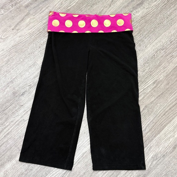 Victorias Secret PINK Y2K Yoga Crop Pants Fold Over Pink Gold Polka Dot Bling LG - Picture 3 of 10